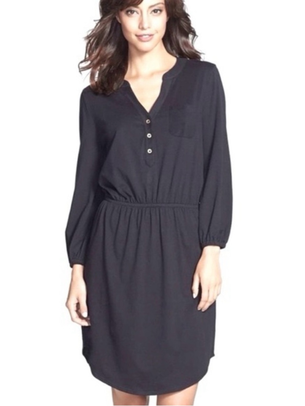Lilly Pulitzer Becket Black Long Sleeve Elastic Waist Cotton Knit Dress size M